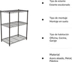 Amazon Basics 3-estante ajustable, unidad de almacenamiento de alta resistencia (capacidad de carga de 250 lbs por estante), rack de alambre organizador de acero, negro (23.3L x 13.4W x 30H)