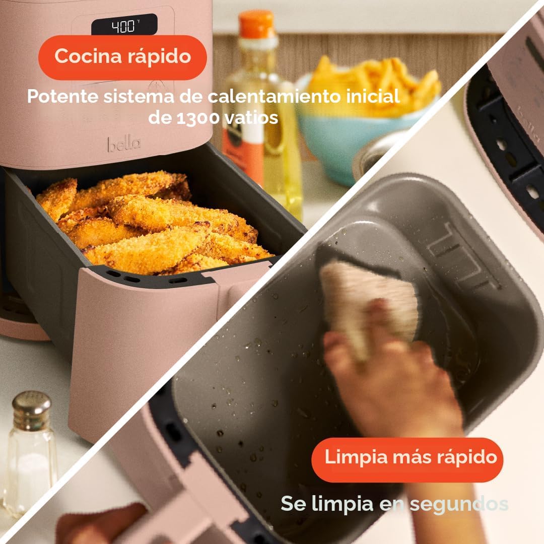 bella Freidora de Aire Delgada de 4 Cuartos, Utensilios de Cocina que Se Adaptan a Cualquier Lugar™, Revestimiento Antiadherente de Cerámica EverGood™, Temperatura Ajustable, 6 Opciones de Cocción