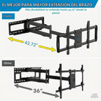 PERLESMITH Soporte de pared de brazo largo para televisores de 42 a 90 pulgadas, soporte de pared de TV de movimiento completo con brazo articulado de extensión de 42.72 pulgadas, giratorio e