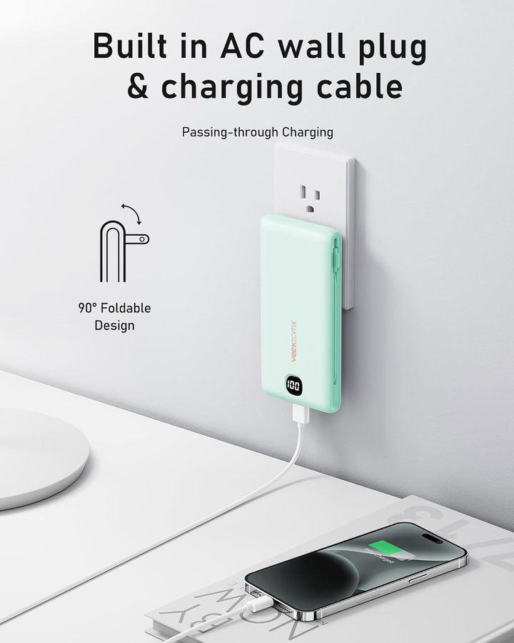 VEEKTOMX Cargador portátil con cables integrados de 10000 mAh, bate...