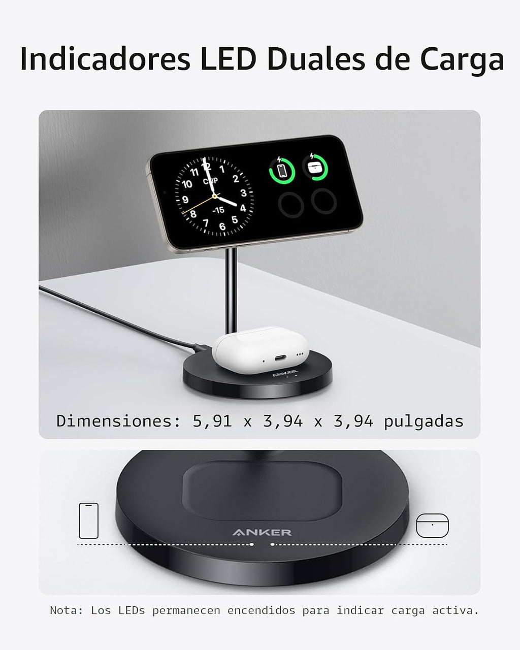 Anker MagGo 2-en-1 MagSafe Compatible Qi2 15W Carga inalámbrica Stand