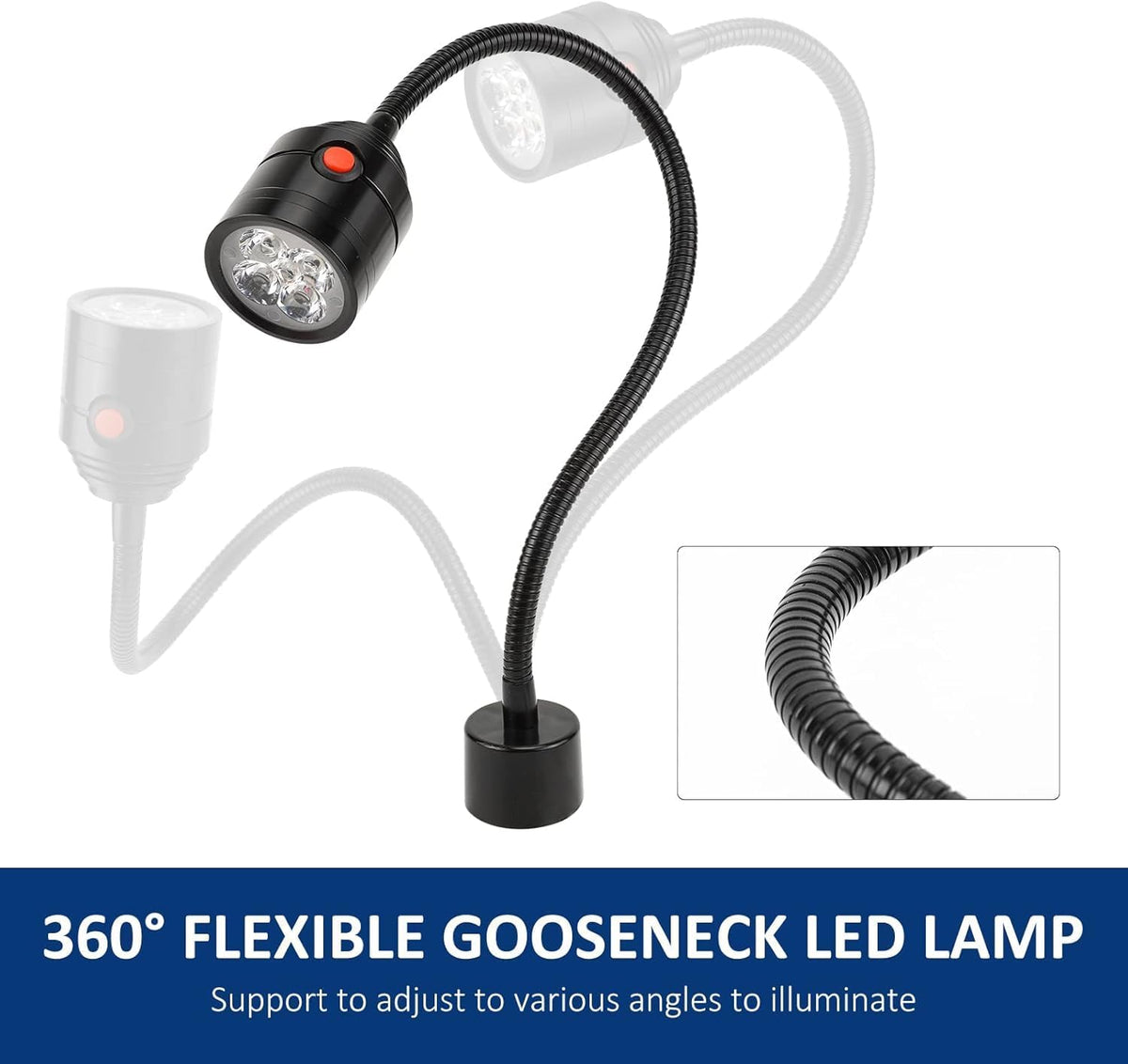 Lámpara Luz de trabajo magnética, luz LED para máquina con cuello de cisne flexible y base magnética, lámpara de herramientas para torno de taller, banco de trabajo, máquina de coser, parrilla, iluminación