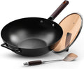 Wok de acero al carbono pre-sazonado de 13.5" con tapa