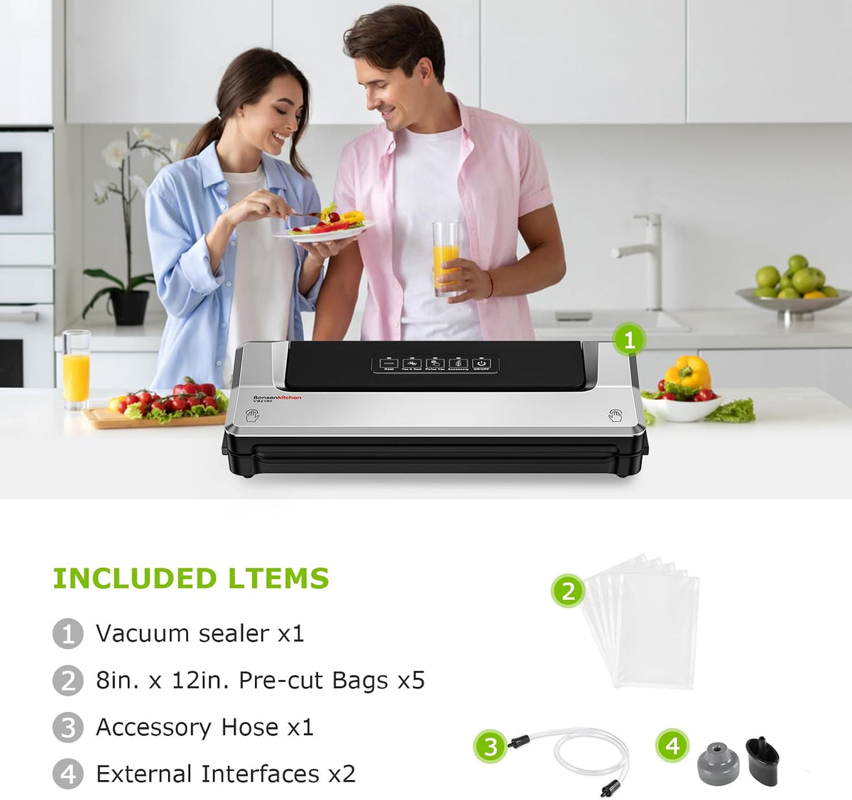 Bonsenkitchen Máquina selladora al vacío, múltiples modos