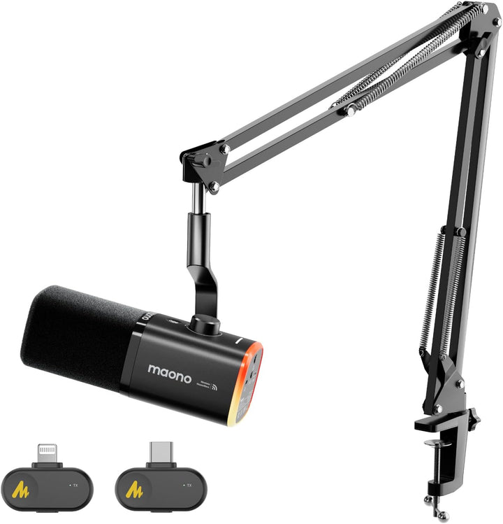 Micrófono inalámbrico/USB MAONO PD100W, micrófono para PC para jueg...