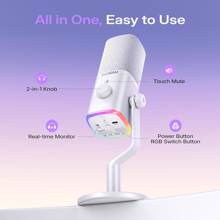 MAONO PD100W Micrófono dinámico inalámbrico USB para PC, micrófono...