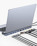 Baseus Estación de acoplamiento para portátil, estación de acoplamiento multitarea 4K con 2 HDMI+DP, PD, 3 USB-A, RJ45, audio, lector de tarjetas TF/SD, concentrador USB compatible con MacBook/Dell/HP