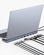 Baseus Estación de acoplamiento para portátil, estación de acoplamiento multitarea 4K con 2 HDMI+DP, PD, 3 USB-A, RJ45, audio, lector de tarjetas TF/SD, concentrador USB compatible con MacBook/Dell/HP