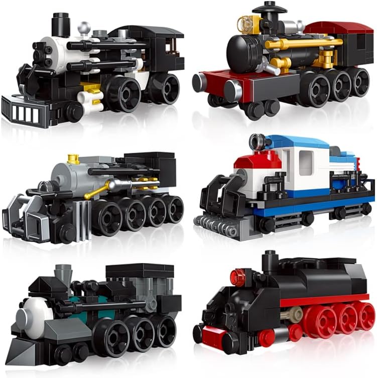 Juego de bloques de construcción de 6 trenes de vapor, 463 piezas