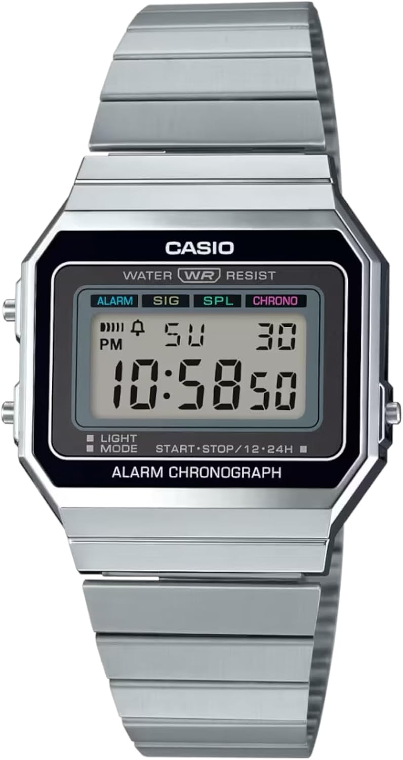 Casio A700W-1A Reloj Digital Unisex Retro de Acero Inoxidable LED A700