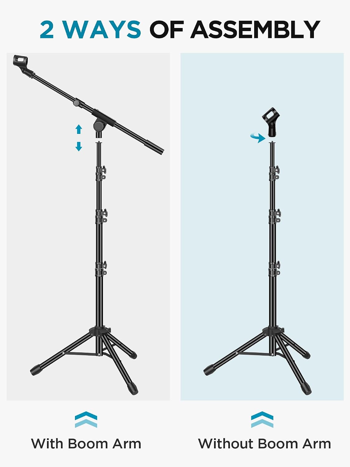 InnoGear Soporte para micrófono, trípode con brazo articulado, soporte de micrófono de piso con altura ajustable, resistente, con bolsa de transporte, 2 clips de micrófono, adaptador de 3/8" a 5/8