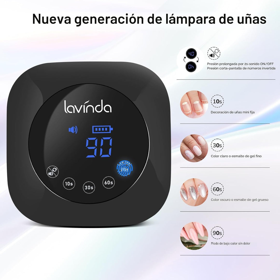 Luz UV para uñas, lámpara UV de uñas Lavinda de 54 W recargable, se...