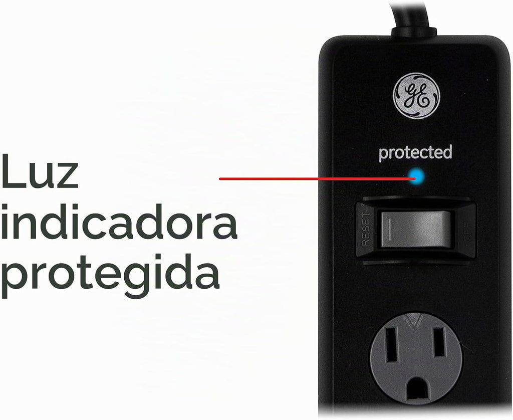 GE Protector contra sobretensiones, regleta, extensión de 8 ft, 6 tomas