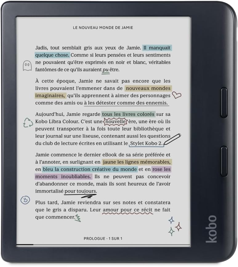 Kobo Libra Colour | eReader | Pantalla Kaleido 3 de tinta E sin deslumbramiento de 7 pulgadas | Opción de modo oscuro | Audiolibros | Resistente al agua | Negro