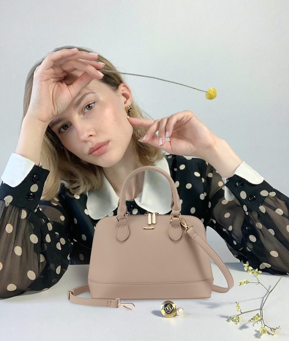 LOVEVOOK Bolso para Mujer Pequeño Bolsos Cruzados Clásico Doble Cremallera Asa Superior Bolso Satchel Tipo Cúpula