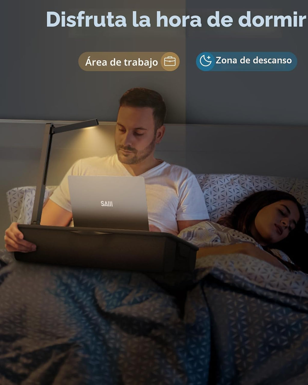 SAIJI Lap Desk con luz LED, bandeja portátil para laptop con cojín