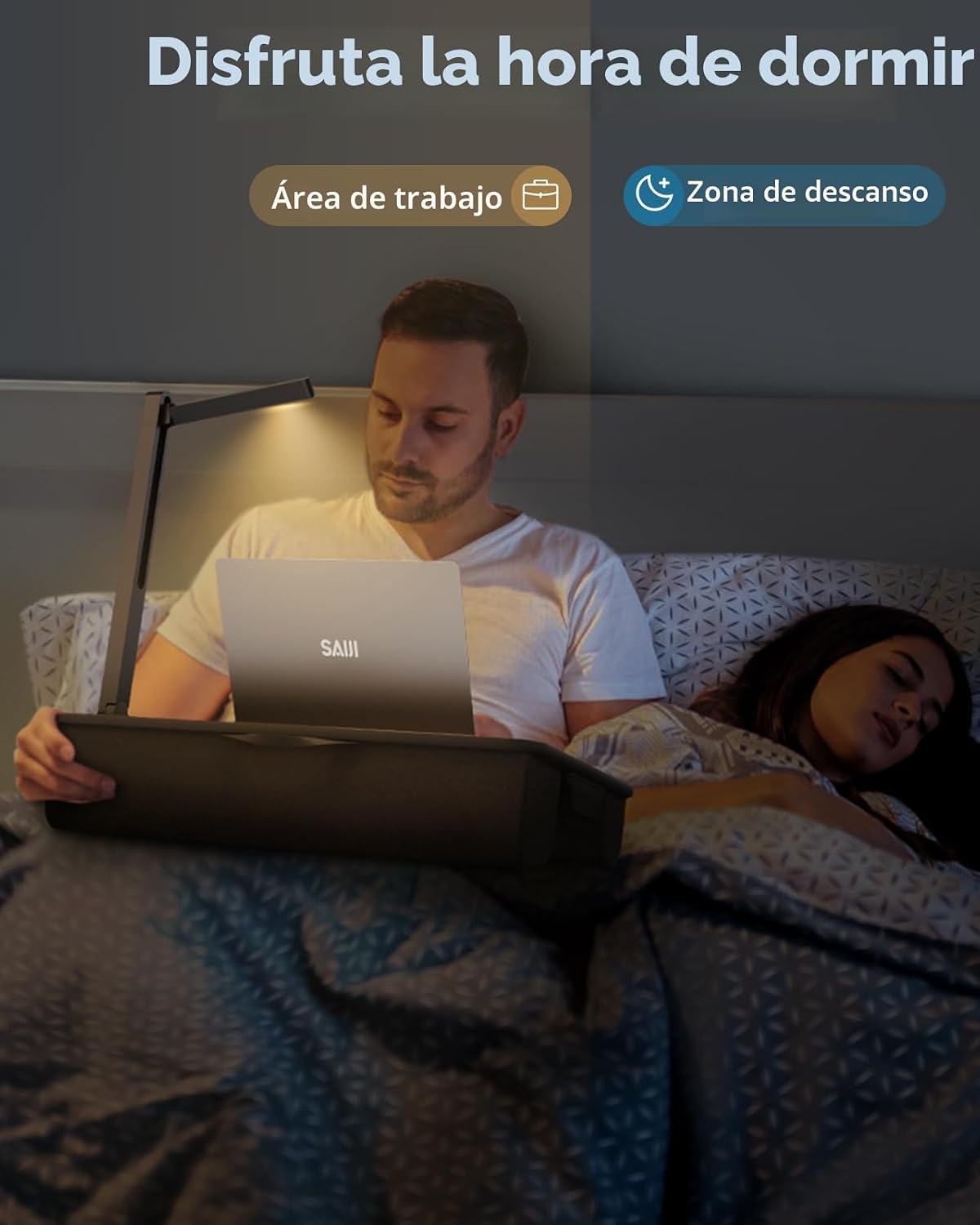 SAIJI Lap Desk con luz LED, bandeja portátil para laptop con cojín