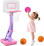 Conjunto de Aro de Baloncesto Rosa para Niños Interior, Mini Pelota de Baloncesto para Niñas