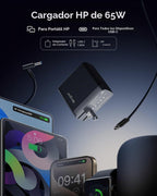 Cargador para portátil HP de 65 W con carga de dispositivo USB-C