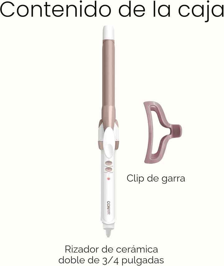 Conair Rizador de cerámica doble de ¾ pulgadas con clip de garra, c...