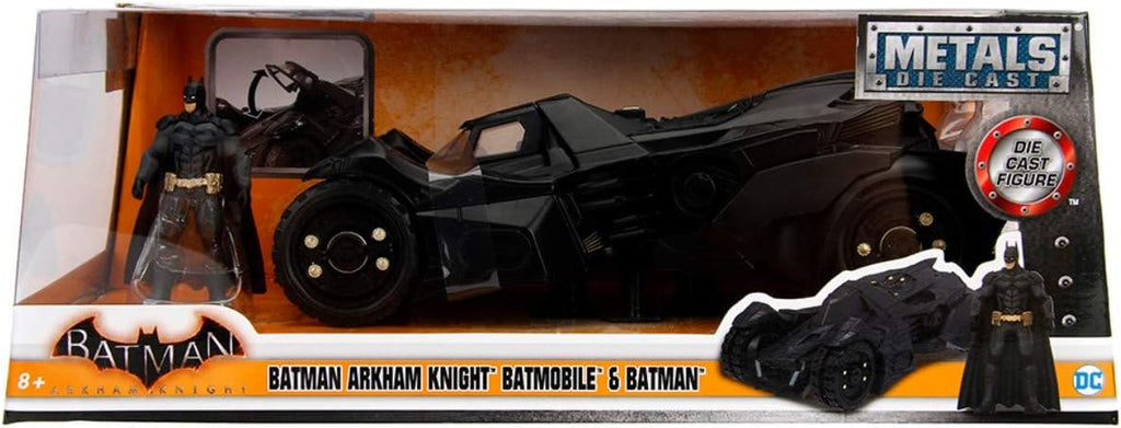 Jada DC Comics Batman 2015 Arkham Knight Batmobile y figura metálica Batman Vehículo coleccionable fundido a presión, negro, escala 1:24