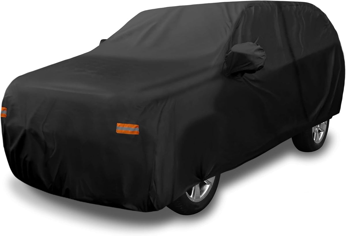 X AUTOHAUX - Funda de automóvil SUV para Chevrolet Tahoe de 4 puertas 2007-2024 al aire libre, impermeable, sol, lluvia, polvo, viento, nieve, protección 190T PU con cremallera para puerta del conductor, color negro