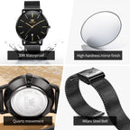 OLEVS Relojes de Hombre de Cuero Negro Ultrafinos 6.5 mm Minimalista Vestir Simple Moda Casual Resistente al Agua con Fecha