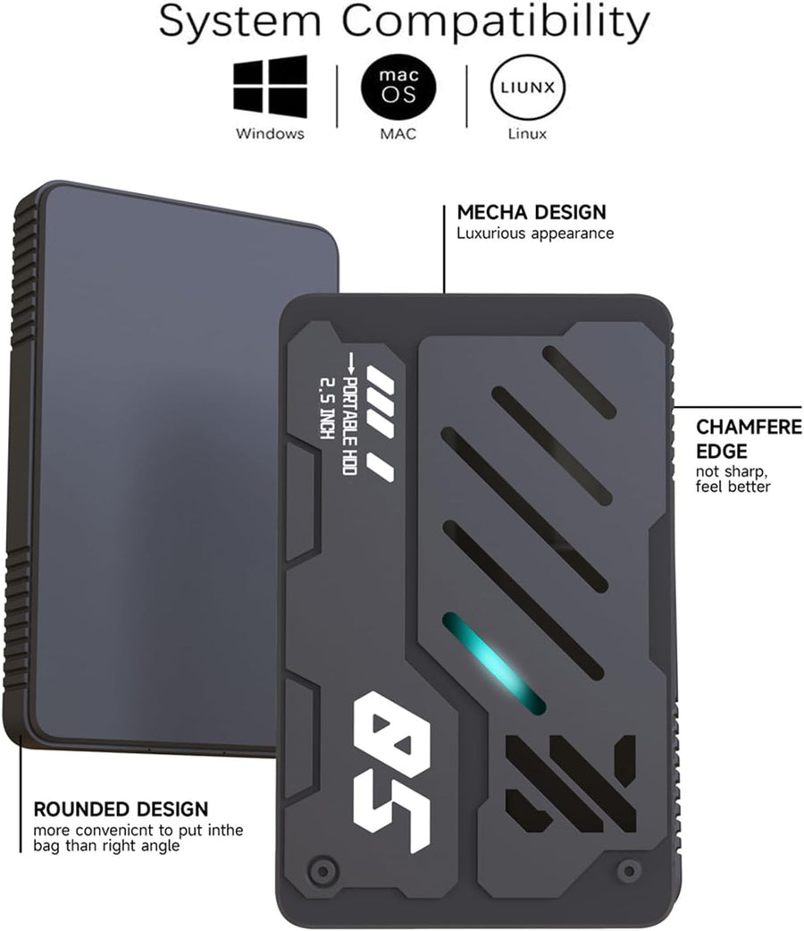 Tianken - Disco duro externo portátil ultrafino USB 3.0 HDD de alma...