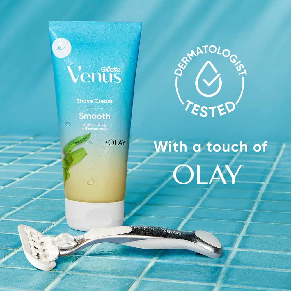 Gillette Venus Smooth plus Olay Crema de afeitar para mujer, 3 unid...