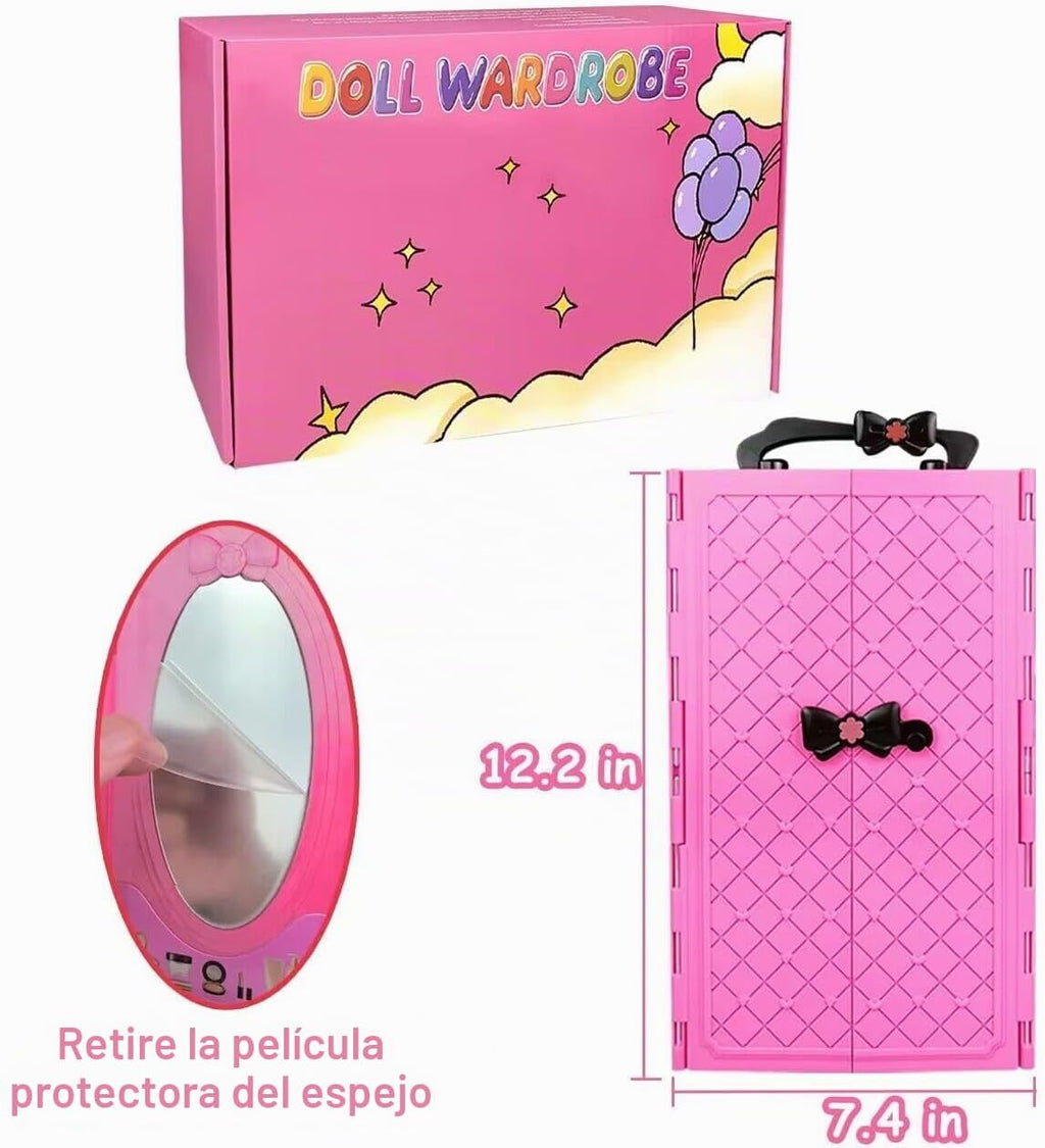 82 piezas de ropa de muñeca y accesorios con armario para muñecas de 11.5 pulgadas, juego de diseño de moda que incluye vestido de boda, vestidos de moda, trajes de tops y pantalones, perchas bolsas