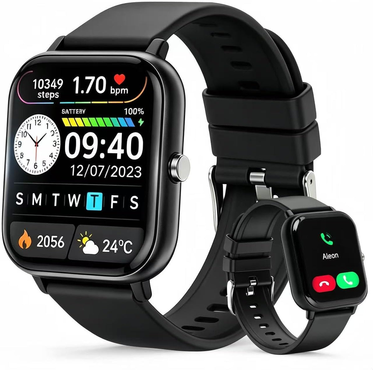 Reloj inteligente rastreador de fitness para mujeres y hombres, monitor de actividad de salud 24/7, frecuencia cardíaca, monitor de sueño, contador de pasos de calorías, pantalla curva HD de 2.01