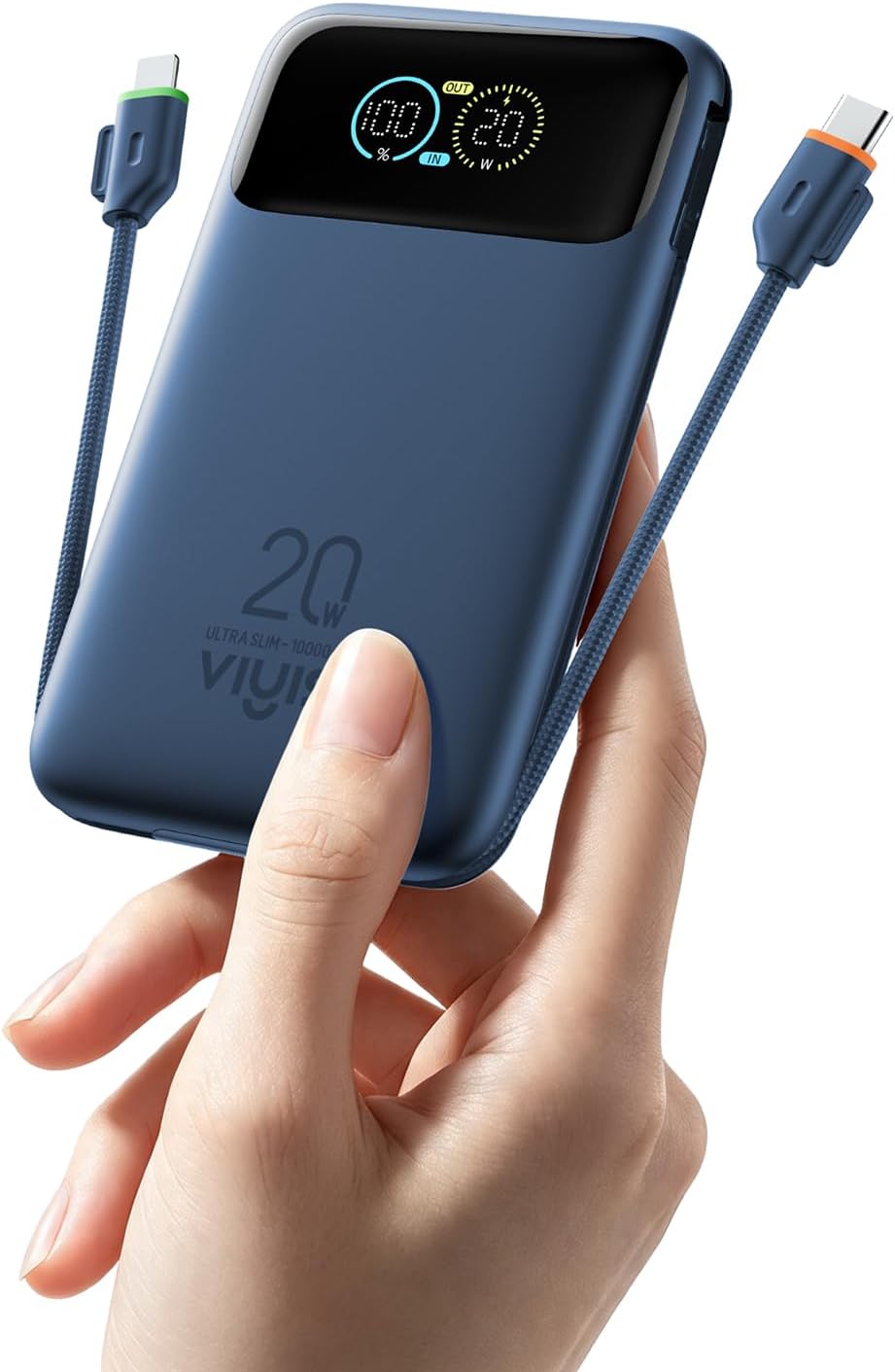 VIYISI Pequeño cargador portátil del banco del poder delgado 10000mAh, Azul marino