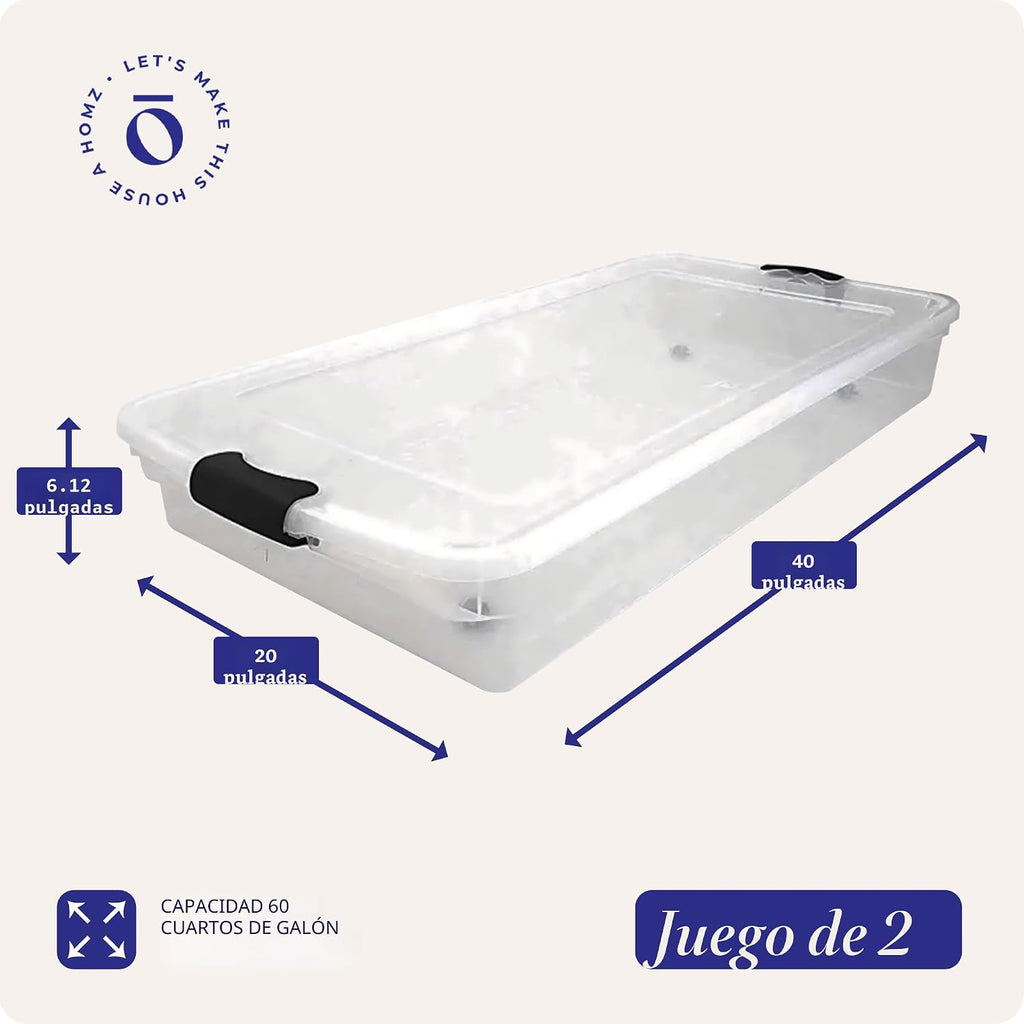 HOMZ - Contenedor de plástico transparente para guardar debajo de la cama