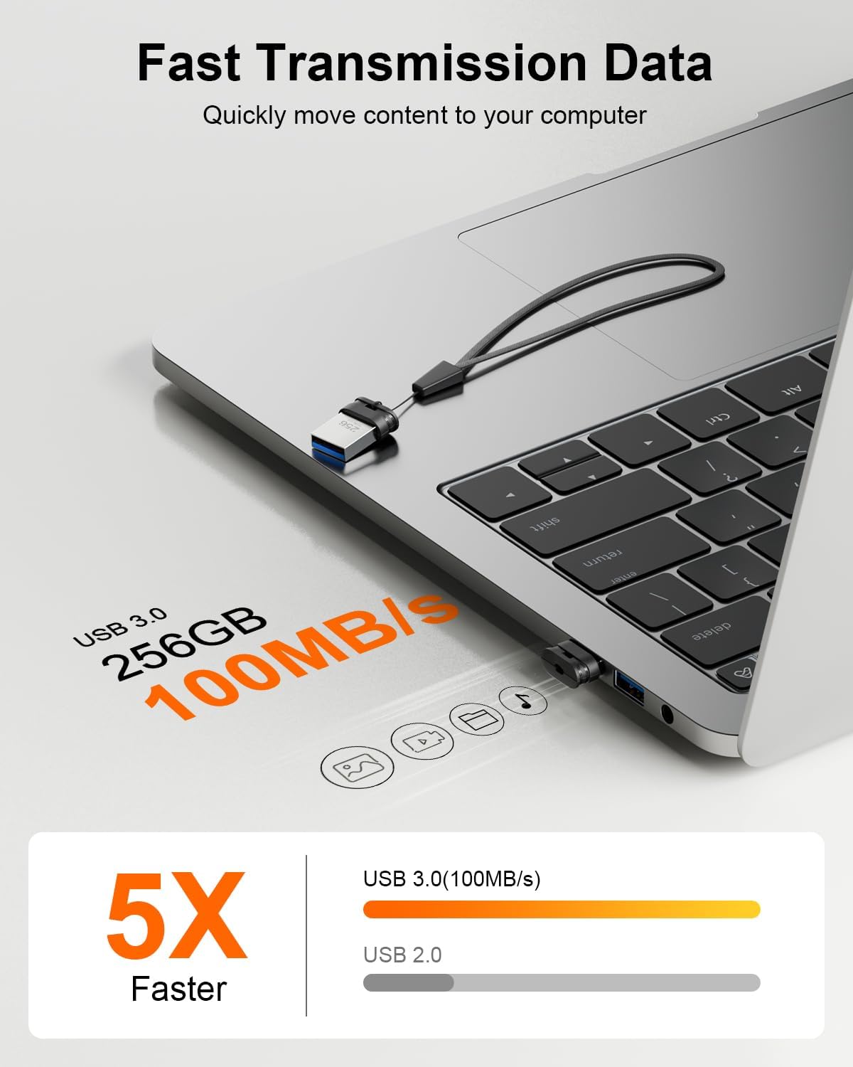 Unidad flash USB 3.0 de 256GB, Mini unidad flash a prueba de agua c...