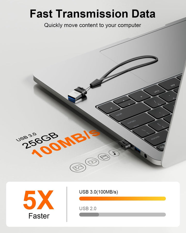 Unidad flash USB 3.0 de 256GB, Mini unidad flash a prueba de agua c...