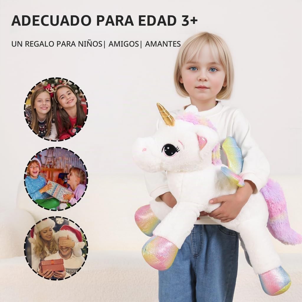 Almohada de Juguete de Peluche de Unicornio Grande de 24 Pulgadas, Lindo Unicornio Gigante Suave con Alas de Arcoíris Muñeca Grande, Regalo para Niños, Niñas, Chicos, San Valentín, Cumpleaños