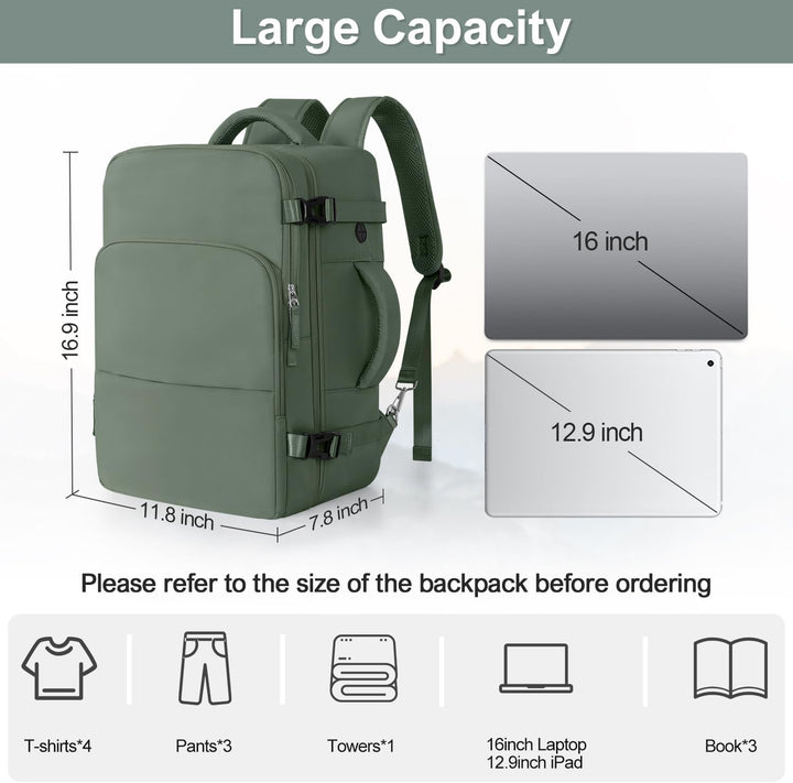 Mochila de Viaje Sinaliy, Verde militar, Grande, Viajes