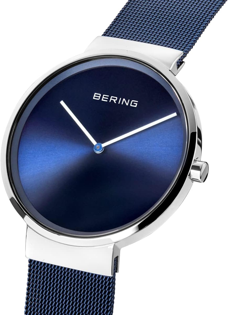 BERING Reloj de mujer con movimiento de cuarzo | Caja de 39 mm | Reloj de pulsera con caja en oro rosa | Esfera plata | Correa milanesa plata | 5 ATM | 14539