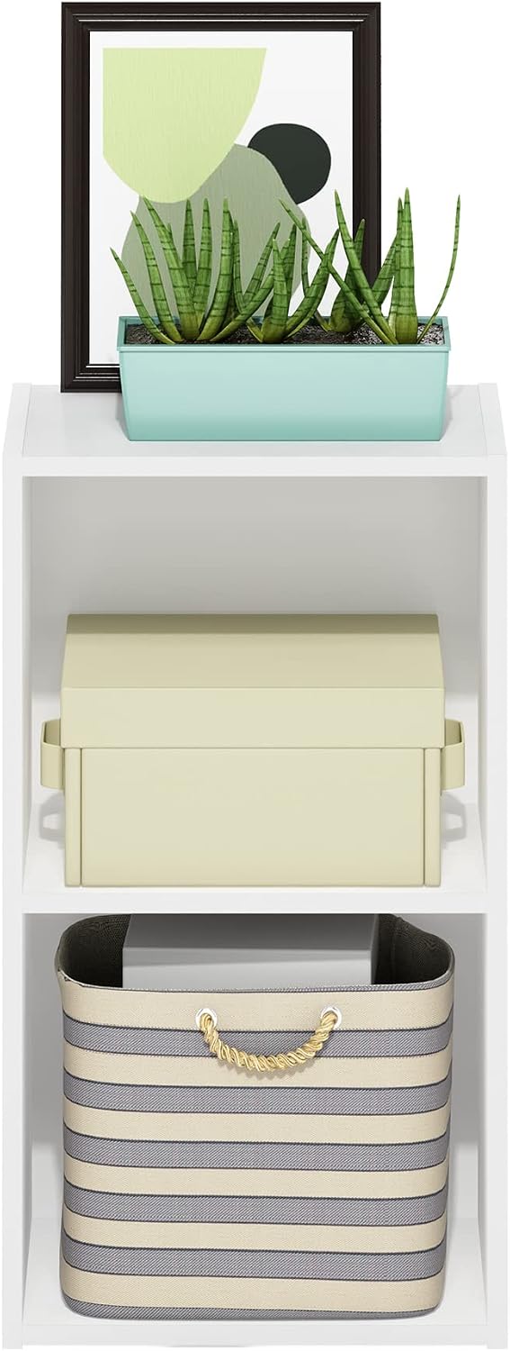 Furinno PASIR - Estantería moderna de 2 niveles, estantes abiertos de 9 x 12 x 21 pulgadas, fácil montaje, para sala de estar, dormitorio, oficina en casa, color blanco