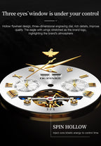 Relojes automáticos de esqueleto para hombre, reloj de pulsera de lujo mecánico de cuerda automática de cristal de zafiro, reloj de acero de tungsteno, 164.0 ft, impermeable, luminoso, sin batería, Dorado, carátula blanca de acero tungsteno, redondo