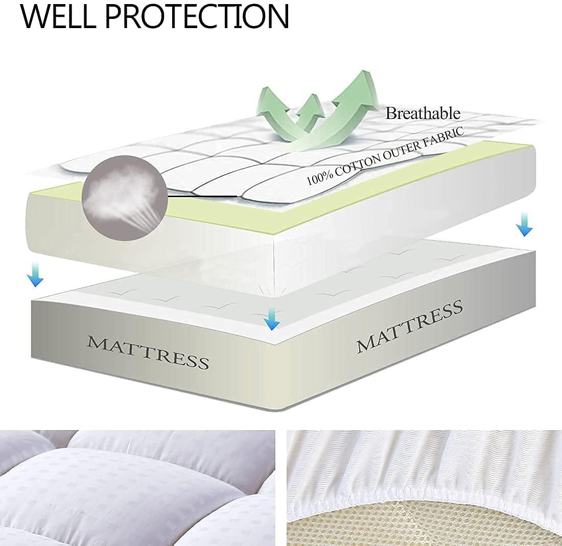 EASELAND Funda de colchón tamaño Queen, protector de colchón acolchado con parte superior de algodón, se estira hasta 8-21 pulgadas, bolsillo profundo, colchoneta refrescante (60x80 pulgadas, blanco)