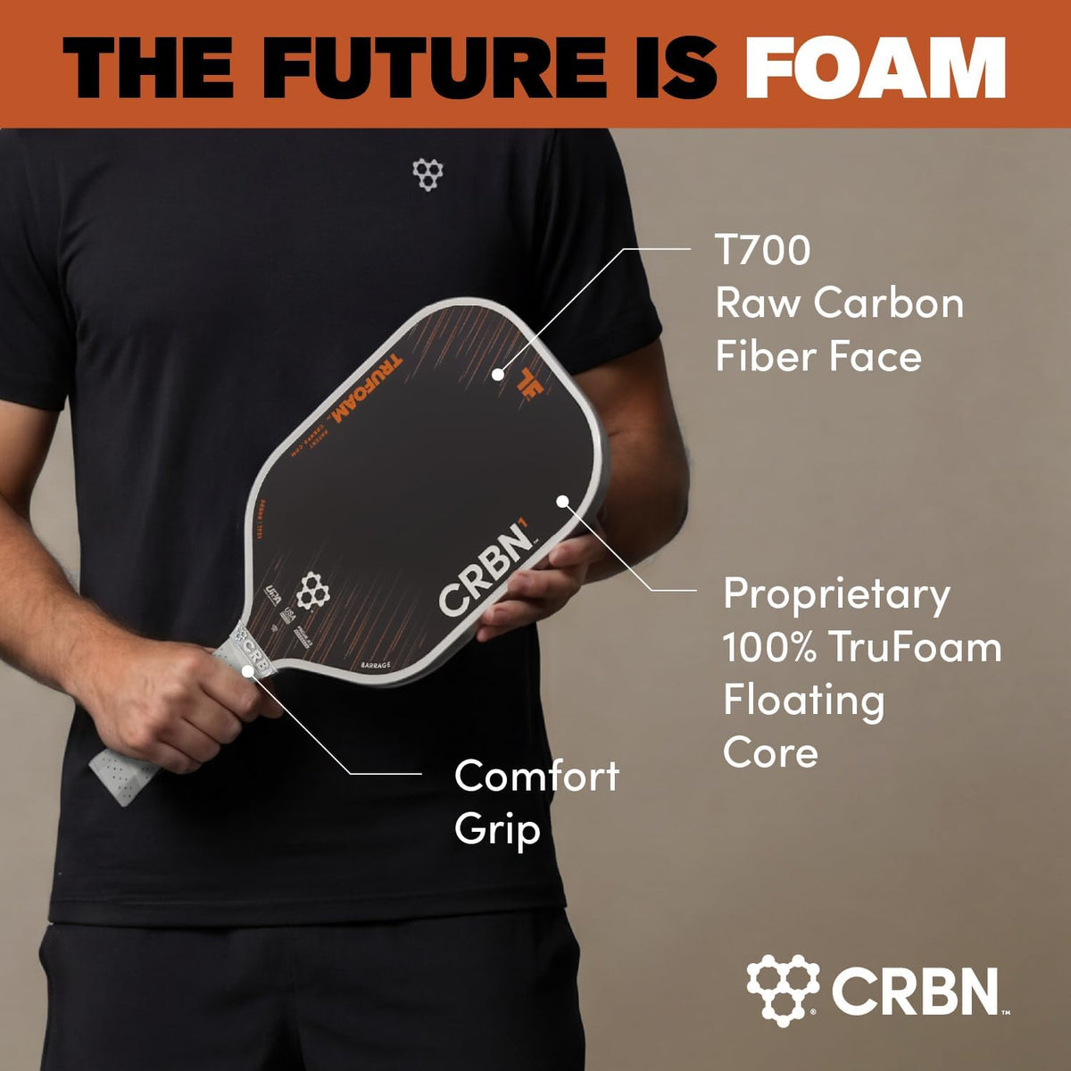 CRBN Pickleball - TruFoam Barrage - Paleta de Pickleball de Fibra de Carbono