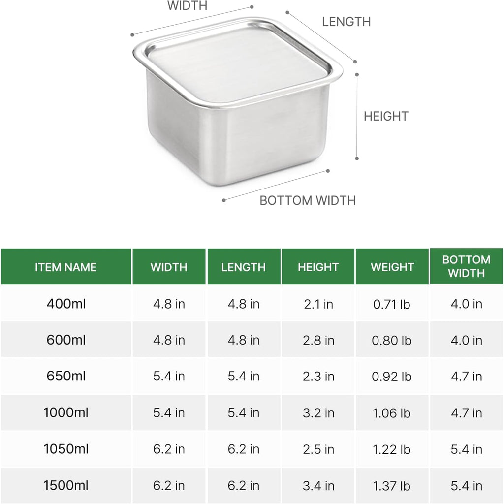 CuBE High 3Pcs Set de Contenedores de Acero Inoxidable para Alimentos con Tapa y 3 Accesorios de Cocina en Red Premium de Corea del Sur, Apto para Lavavajillas