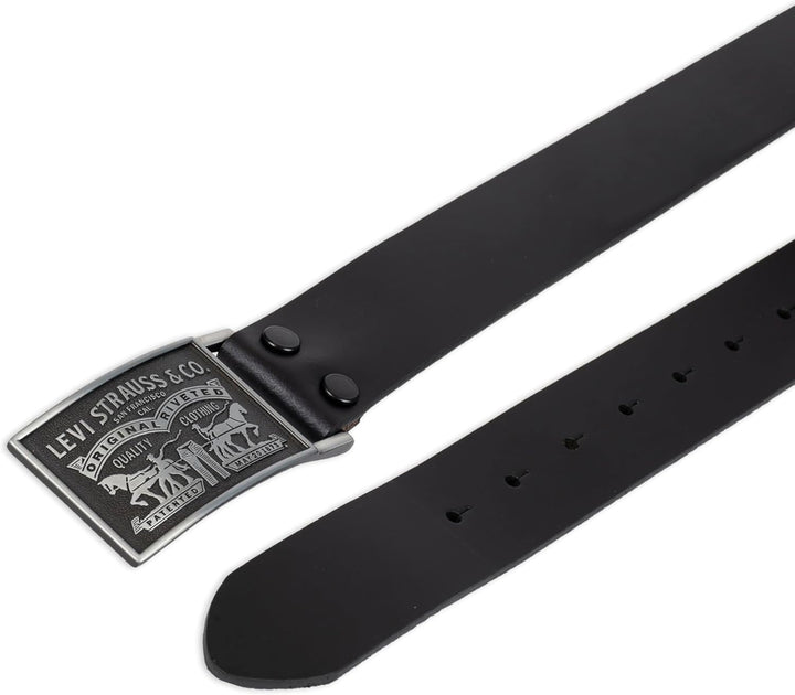 Levi's Cinturón de cuero para hombre con hebilla de placa extra...
