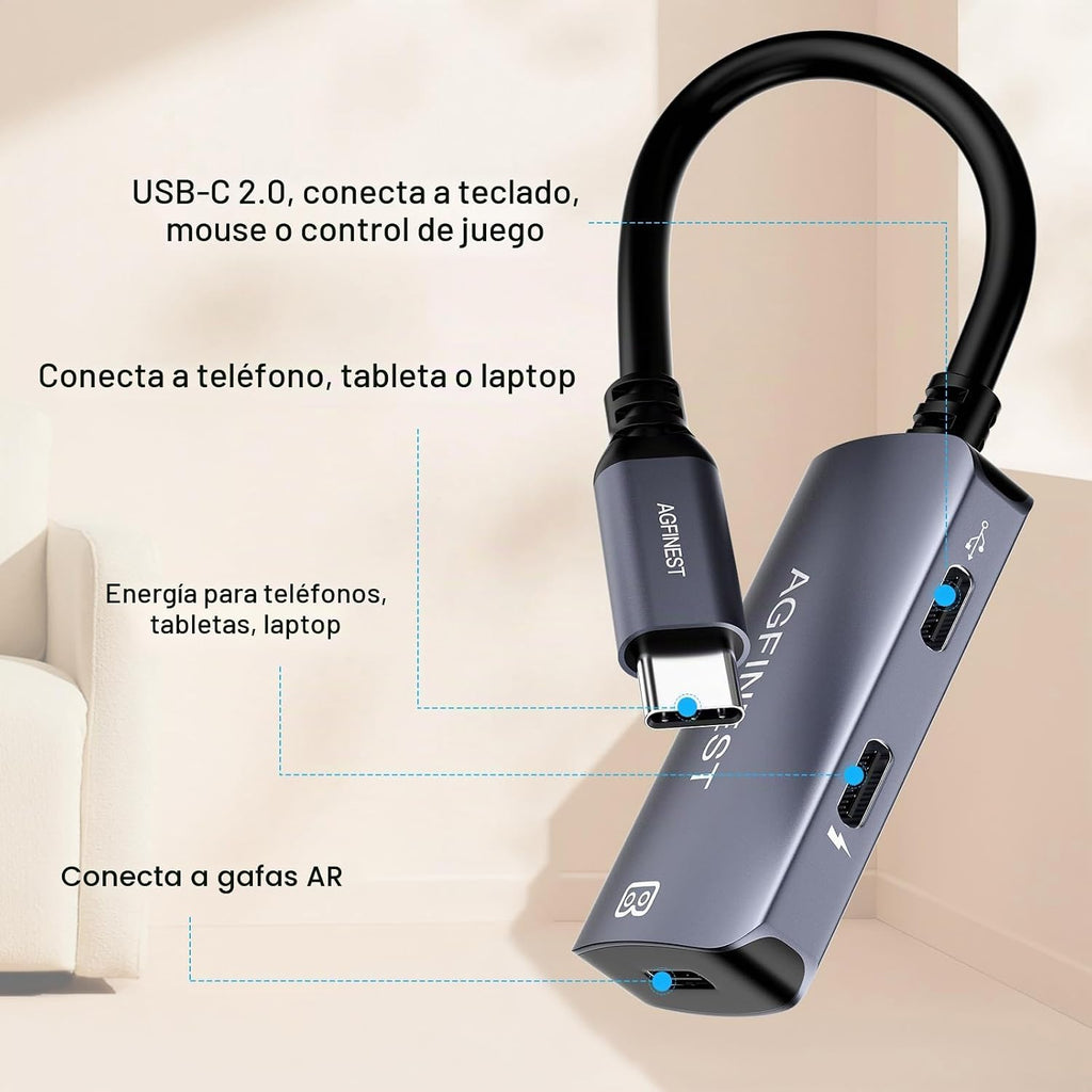 Adaptador de gafas USB C a AR Adaptador de alimentación y juego para gafas