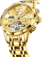 OLEVS Relojes de Hombre Esqueleto Automático Lujo de Negocios Diamante Autoentregado (Self Winding) Reloj de Pulsera de Acero Inoxidable con Calendario