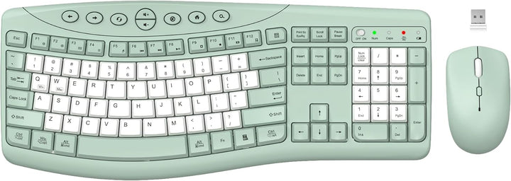 Combo de teclado y mouse inalámbricos, teclado curvo ergonómico sil...