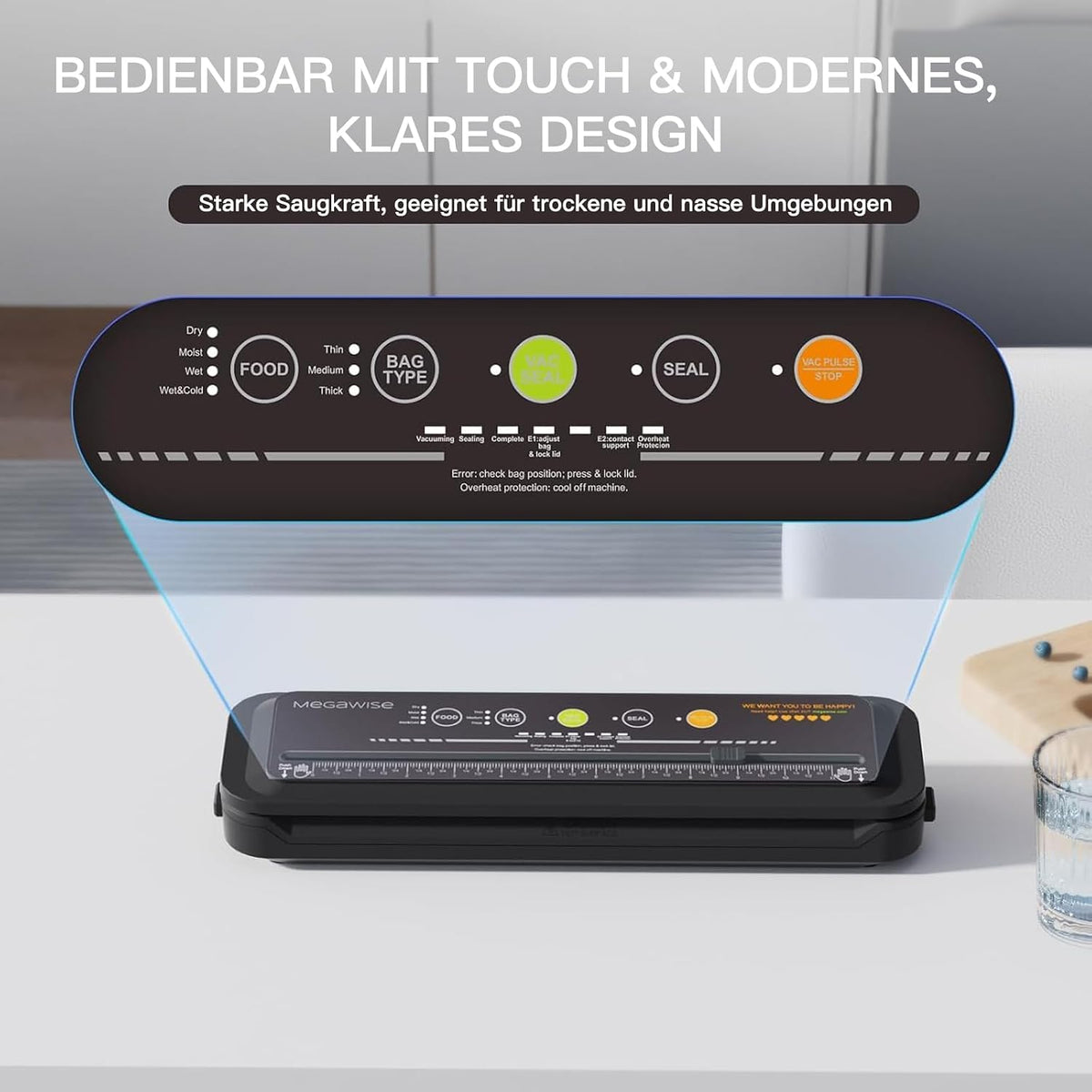 MEGAWISE Modelo B 2025 Selladora al Vacío | Potente y Compacta | Selladora Automática de Alimentos con un Solo Toque para Alimentos Fríos, Húmedos, Frescos y Secos | Compatible con Bolsas Gruesas
