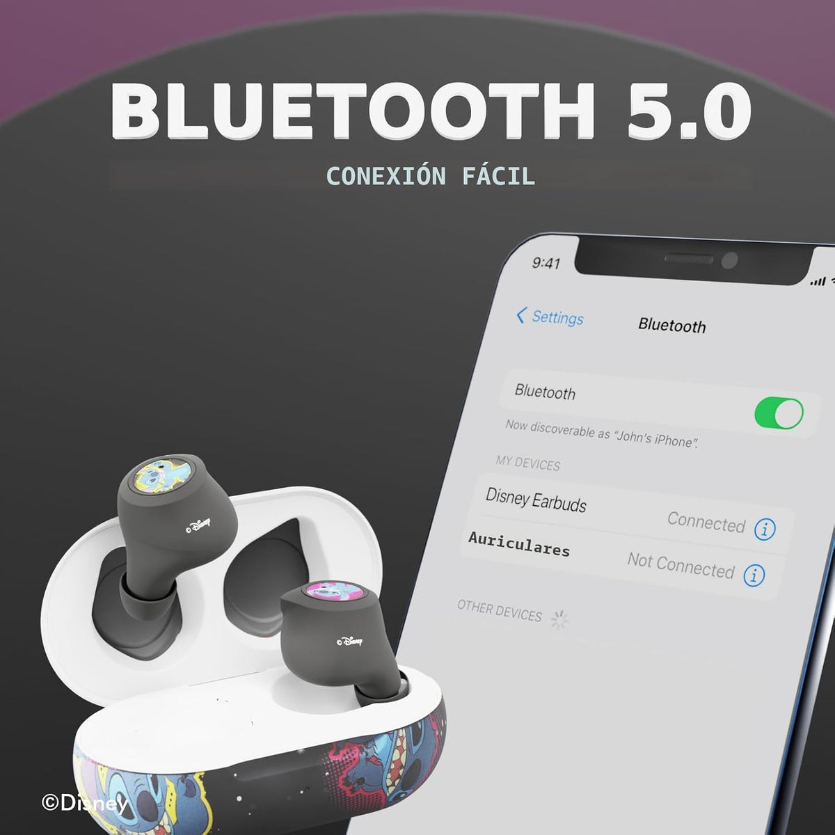 Auriculares Bluetooth Disney Lilo y Stitch con estuche de carga - Auriculares inalámbricos con micrófono incorporado + Hasta 30 horas de tiempo de reproducción - Regalos de Lilo y Stitch para niñas