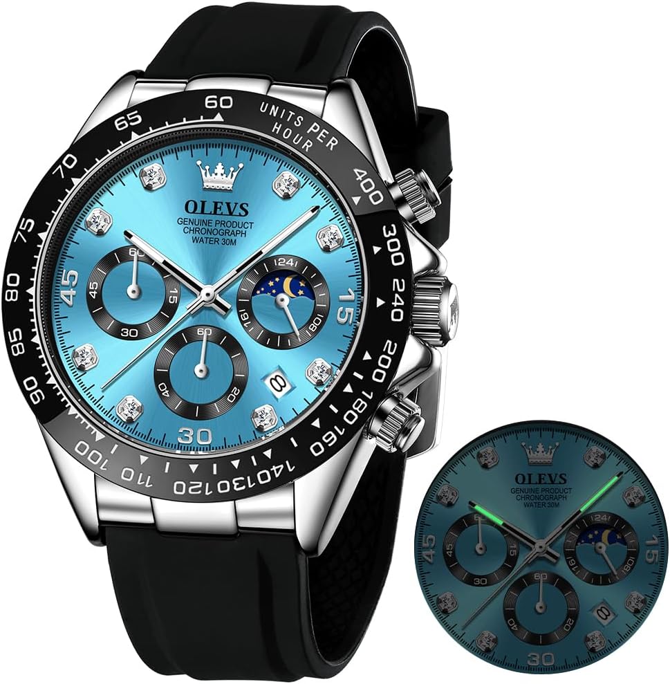 OLEVS Relojes Cronógrafo Masculinos de Moda Empresarial Analógico Quartz Reloj de Pulsera para Hombre, Cinturón de Silicona a prueba de agua con Luminiscente, Calendario